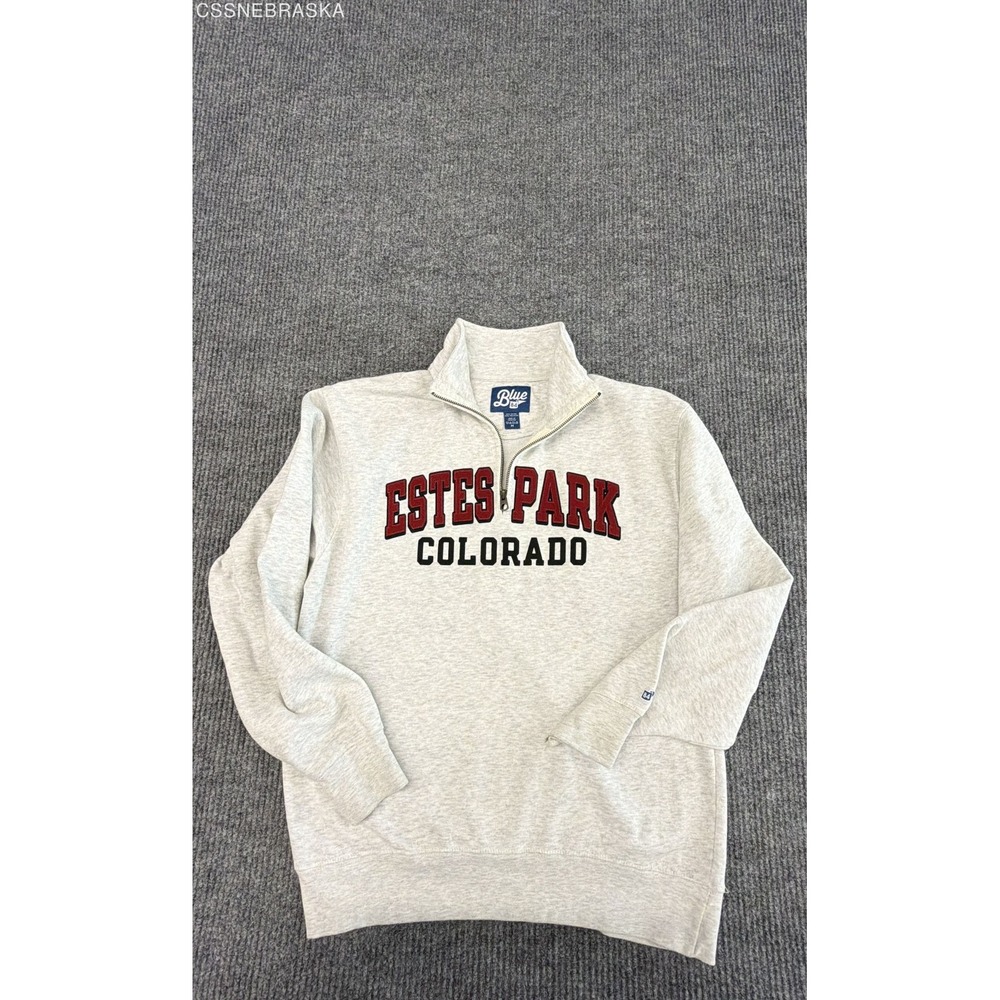 Blue 84 Estes Park Colorado 1/4 Zip Sweatshirt Gray Graphic Pullover Mens M